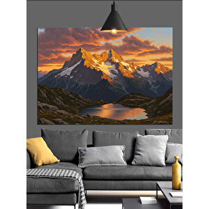 Dağlar Ve Göl Manzarası Dekoratif Kanvas - Mdf Ahşap Tablo