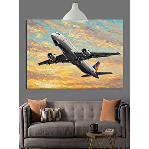 Gün Batımında Uçan Uçak Dekoratif Kanvas - Mdf Ahşap Tablo