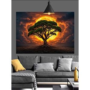 Gün Batımında Yalnız Ağaç Dekoratif Kanvas - Mdf Ahşap Tablo 70x100 cm