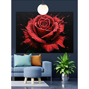 Koyu Arka Planda Kırmızı Gül Dekoratif Kanvas - Mdf Ahşap Tablo 70x100 cm