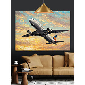 Gün Batımında Uçan Uçak Dekoratif Kanvas - Mdf Ahşap Tablo 35x50 cm
