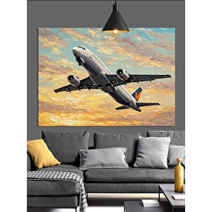 Gün Batımında Uçan Uçak Dekoratif Kanvas - Mdf Ahşap Tablo 35x50 cm