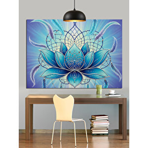 Mavi Işıklı Lotus Çiçeği Dekoratif Kanvas - Mdf Ahşap Tablo 35x50 cm