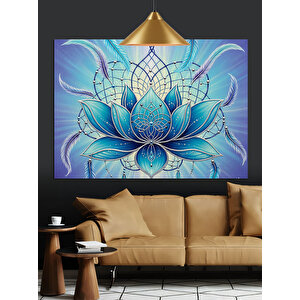 Mavi Işıklı Lotus Çiçeği Dekoratif Kanvas - Mdf Ahşap Tablo