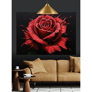 Koyu Arka Planda Kırmızı Gül Dekoratif Kanvas - Mdf Ahşap Tablo