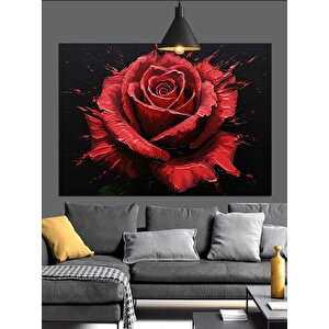 Koyu Arka Planda Kırmızı Gül Dekoratif Kanvas - Mdf Ahşap Tablo