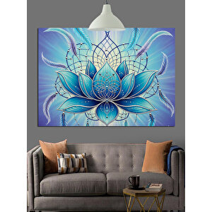 Mavi Işıklı Lotus Çiçeği Dekoratif Kanvas - Mdf Ahşap Tablo 70x100 cm