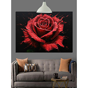 Koyu Arka Planda Kırmızı Gül Dekoratif Kanvas - Mdf Ahşap Tablo 50x70 cm