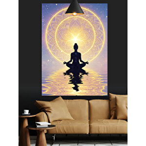 Mandala Önünde Lotus Meditasyonu Dekoratif Kanvas - Mdf Ahşap Tablo