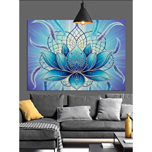 Mavi Işıklı Lotus Çiçeği Dekoratif Kanvas - Mdf Ahşap Tablo