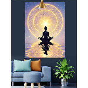 Mandala Önünde Lotus Meditasyonu Dekoratif Kanvas - Mdf Ahşap Tablo