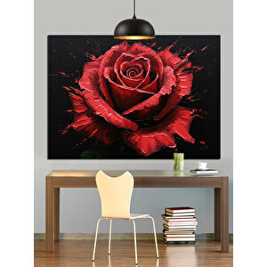 Koyu Arka Planda Kırmızı Gül Dekoratif Kanvas - Mdf Ahşap Tablo 35x50 cm