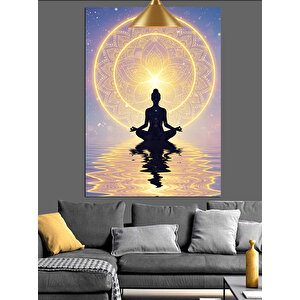 Mandala Önünde Lotus Meditasyonu Dekoratif Kanvas - Mdf Ahşap Tablo 70x100 cm