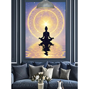 Mandala Önünde Lotus Meditasyonu Dekoratif Kanvas - Mdf Ahşap Tablo 70x100 cm