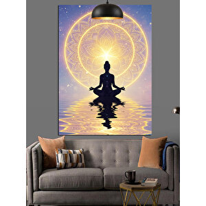 Mandala Önünde Lotus Meditasyonu Dekoratif Kanvas - Mdf Ahşap Tablo 70x100 cm