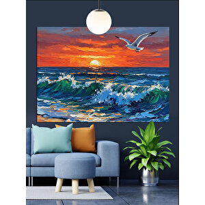 Dalgalarla Gün Batımı Dekoratif Kanvas - Mdf Ahşap Tablo 25x35 cm