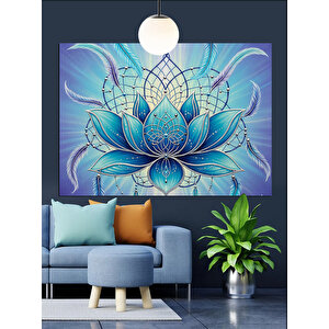 Mavi Işıklı Lotus Çiçeği Dekoratif Kanvas - Mdf Ahşap Tablo 50x70 cm