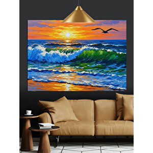Dalgalar Üzerinde Gün Batımı Dekoratif Kanvas - Mdf Ahşap Tablo 70x100 cm
