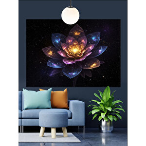 Uzayda Parlayan Lotus Çiçeği Dekoratif Kanvas - Mdf Ahşap Tablo