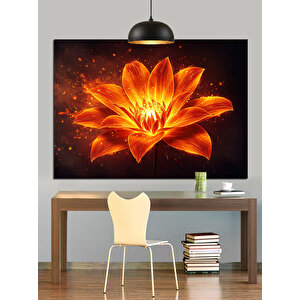 Işıldayan Turuncu Lotus Çiçeği Dekoratif Kanvas - Mdf Ahşap Tablo