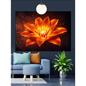 Işıldayan Turuncu Lotus Çiçeği Dekoratif Kanvas - Mdf Ahşap Tablo