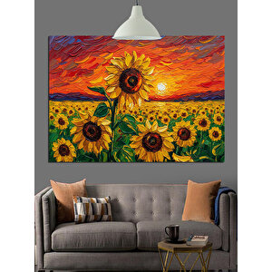 Sarı Papatya Ve Ayçiçekleri Dekoratif Kanvas - Mdf Ahşap Tablo 70x100 cm