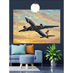Gün Batımında Uçan Uçak Dekoratif Kanvas - Mdf Ahşap Tablo 70x100 cm