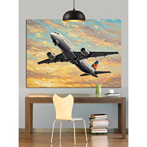 Gün Batımında Uçan Uçak Dekoratif Kanvas - Mdf Ahşap Tablo