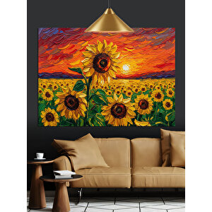 Sarı Papatya Ve Ayçiçekleri Dekoratif Kanvas - Mdf Ahşap Tablo