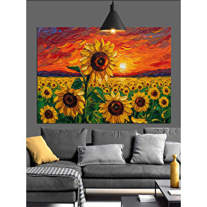 Sarı Papatya Ve Ayçiçekleri Dekoratif Kanvas - Mdf Ahşap Tablo