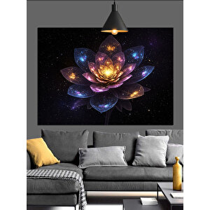 Uzayda Parlayan Lotus Çiçeği Dekoratif Kanvas - Mdf Ahşap Tablo 50x70 cm