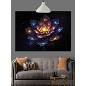 Uzayda Parlayan Lotus Çiçeği Dekoratif Kanvas - Mdf Ahşap Tablo 70x100 cm