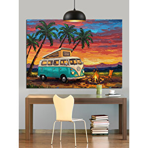 Karavan Gün Batımı Dekoratif Kanvas - Mdf Ahşap Tablo 50x70 cm