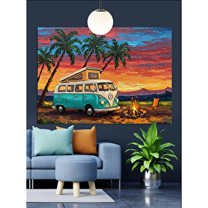 Karavan Gün Batımı Dekoratif Kanvas - Mdf Ahşap Tablo 50x70 cm