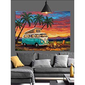 Karavan Gün Batımı Dekoratif Kanvas - Mdf Ahşap Tablo