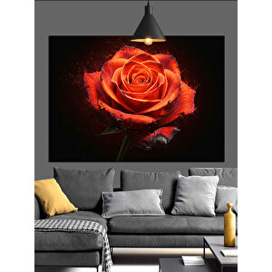 Koyu Fon Üzerinde Kırmızı Gül Dekoratif Kanvas - Mdf Ahşap Tablo 50x70 cm