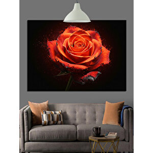 Koyu Fon Üzerinde Kırmızı Gül Dekoratif Kanvas - Mdf Ahşap Tablo 50x70 cm