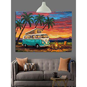 Karavan Gün Batımı Dekoratif Kanvas - Mdf Ahşap Tablo 70x100 cm