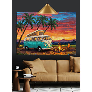 Karavan Gün Batımı Dekoratif Kanvas - Mdf Ahşap Tablo