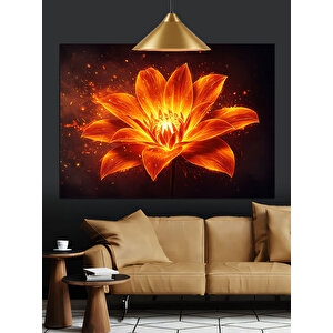 Işıldayan Turuncu Lotus Çiçeği Dekoratif Kanvas - Mdf Ahşap Tablo 70x100 cm