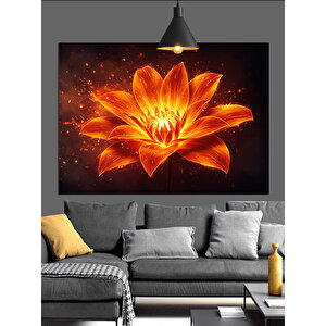 Işıldayan Turuncu Lotus Çiçeği Dekoratif Kanvas - Mdf Ahşap Tablo 70x100 cm