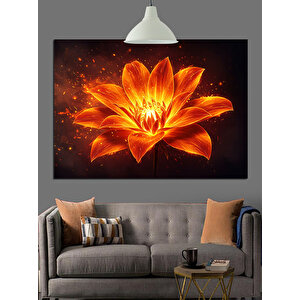 Işıldayan Turuncu Lotus Çiçeği Dekoratif Kanvas - Mdf Ahşap Tablo 70x100 cm