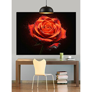 Koyu Fon Üzerinde Kırmızı Gül Dekoratif Kanvas - Mdf Ahşap Tablo 25x35 cm