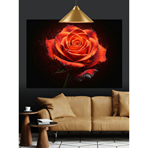 Koyu Fon Üzerinde Kırmızı Gül Dekoratif Kanvas - Mdf Ahşap Tablo