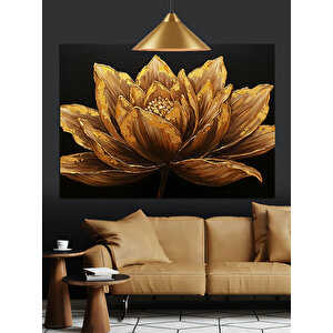 Altın Yapraklı Lotus Çiçeği Dekoratif Kanvas - Mdf Ahşap Tablo 70x100 cm