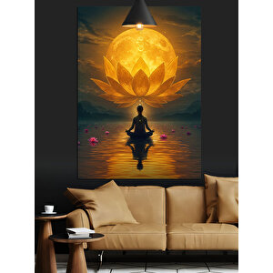 Ay Işığında Lotus Meditasyonu Dekoratif Kanvas - Mdf Ahşap Tablo 50x70 cm
