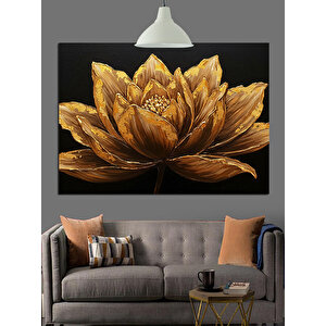 Altın Yapraklı Lotus Çiçeği Dekoratif Kanvas - Mdf Ahşap Tablo