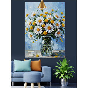Vazoda Beyaz Papatyalar Dekoratif Kanvas - Mdf Ahşap Tablo