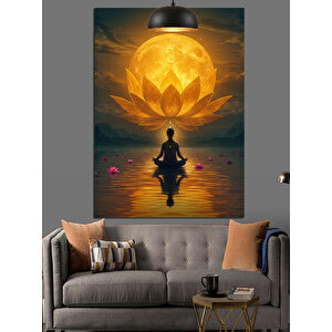 Ay Işığında Lotus Meditasyonu Dekoratif Kanvas - Mdf Ahşap Tablo 25x35 cm