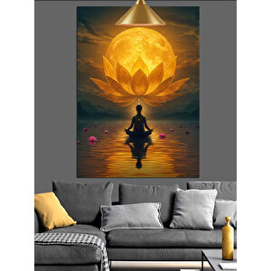 Ay Işığında Lotus Meditasyonu Dekoratif Kanvas - Mdf Ahşap Tablo